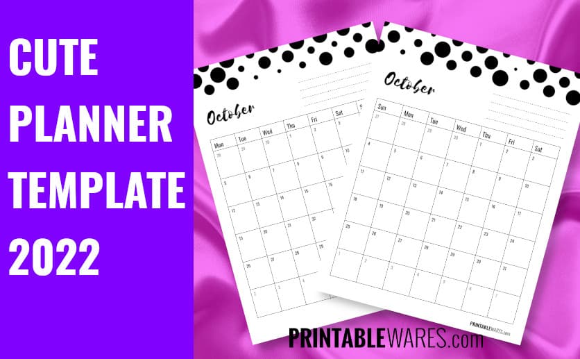 Cute Calendar Planner Template with Polka Dots 2022